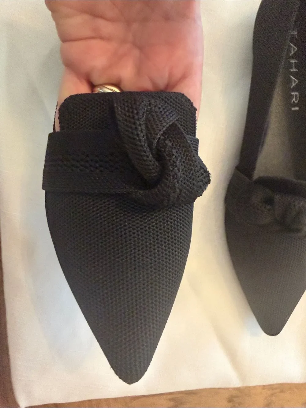 Tahari Black Pointed Knot-Accent Flats